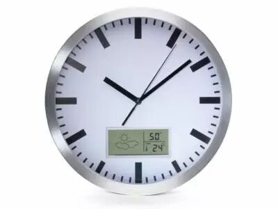 Horloge Murale  En Aluminium Avec �cran Lcd Et Thermom�tre, Hygrom�tre & Pr�visions M�t�o - � 25 Cm (WC100)