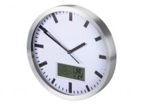 Horloge Murale  En Aluminium Avec Écran Lcd Et Thermomètre, Hygromètre & Prévisions Météo - Ø 25 Cm (WC100)