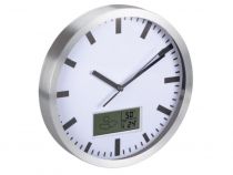 Horloge Murale  En Aluminium Avec Écran Lcd Et Thermomètre, Hygromètre & Prévisions Météo - Ø 25 Cm (WC100)