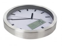 Horloge Murale  En Aluminium Avec Écran Lcd Et Thermomètre, Hygromètre & Prévisions Météo - Ø 25 Cm (WC100)