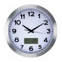 Horloge Murale  En Aluminium Avec Écran Lcd Et Thermomètre, Hygromètre & Prévisions Météo - Ø 35 Cm (WC102)