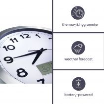 Horloge Murale  En Aluminium Avec Écran Lcd Et Thermomètre, Hygromètre & Prévisions Météo - Ø 35 Cm (WC102)