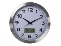 Horloge Murale  En Aluminium Avec Écran Lcd Et Thermomètre, Hygromètre & Prévisions Météo - Ø 35 Cm (WC102)