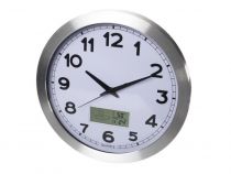 Horloge Murale  En Aluminium Avec Écran Lcd Et Thermomètre, Hygromètre & Prévisions Météo - Ø 35 Cm (WC102)