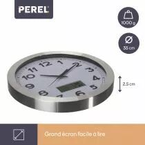 Horloge Murale  En Aluminium Avec &Eacute;cran Lcd Et Thermom&egrave;tre, Hygrom&egrave;tre & Pr&eacute;visions M&eacute;t&eacute;o - &Oslash; 35 Cm (WC102)