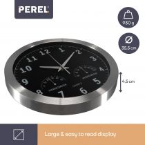 Horloge Murale  En Aluminium Avec Thermomètre & Hygromètre - Ø 35.5 Cm (WC118)