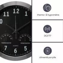 Horloge Murale  En Aluminium Avec Thermom&egrave;tre & Hygrom&egrave;tre - &Oslash; 35.5 Cm (WC118)