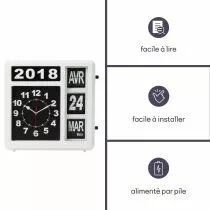Horloge Murale &Agrave; Chiffres Sautants Avec Calendrier - 31 X 31 Cm - Fran&ccedil;ais (WC107)