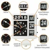 Horloge Murale &Agrave; Chiffres Sautants Avec Calendrier - 31 X 31 Cm - Fran&ccedil;ais (WC107)