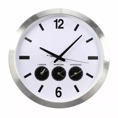 Horloge Murale En Aluminium Avec 3 Fuseaux Horaires - � 45.5 Cm (WC109)