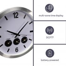 Horloge Murale En Aluminium Avec 3 Fuseaux Horaires - Ø 45.5 Cm (WC109)