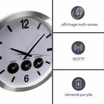 Horloge Murale En Aluminium Avec 3 Fuseaux Horaires - &Oslash; 45.5 Cm (WC109)