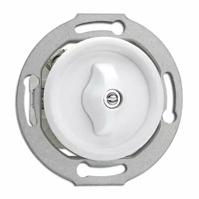 Interrupteur rotatif va et vient avec corps central bakelite blanche pour cache en verre (100671)