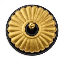 Interrupteur va-et-vient Dimbler en porcelaine noire avec d&ocirc;me charlotte dor&eacute;e satin&eacute;e et manette dor&eacute;e brillante porcelaine noi