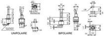 Inverseur miniature bipolaire coude on-off-(on) 2rt pour ci