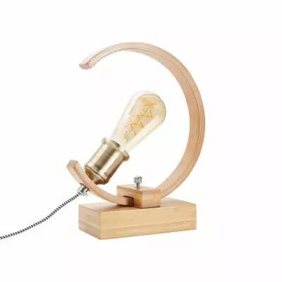 LAMPE � POSER EN BAMBOU NATUREL E27 + cable textile 1,5m avec switch