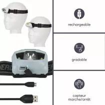 LAMPE FRONTALE &Agrave; LED ET CAPTEUR ON/OFF - RECHARGEABLE (EHL21)
