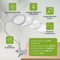 LAMPE-LOUPE LED AVEC PINCE - 5 DIOPTRES - 6 W - 30 LEDs - BLANC (VTLLAMP10N)