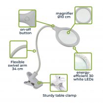 LAMPE-LOUPE LED AVEC PINCE - 5 DIOPTRES - 6 W - 30 LEDs - BLANC (VTLLAMP10N)