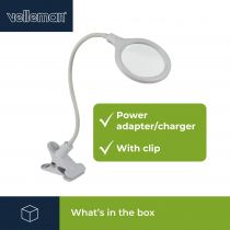 LAMPE-LOUPE LED AVEC PINCE - 5 DIOPTRES - 6 W - 30 LEDs - BLANC (VTLLAMP10N)