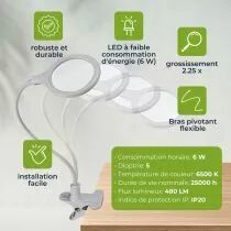 LAMPE-LOUPE LED AVEC PINCE - 5 DIOPTRES - 6 W - 30 LEDs - BLANC (VTLLAMP10N)