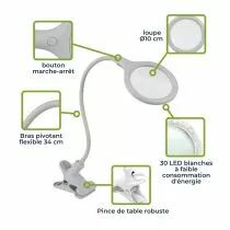 LAMPE-LOUPE LED AVEC PINCE - 5 DIOPTRES - 6 W - 30 LEDs - BLANC (VTLLAMP10N)