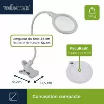 LAMPE-LOUPE LED AVEC PINCE - 5 DIOPTRES - 6 W - 30 LEDs - BLANC (VTLLAMP10N)