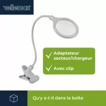 LAMPE-LOUPE LED AVEC PINCE - 5 DIOPTRES - 6 W - 30 LEDs - BLANC (VTLLAMP10N)