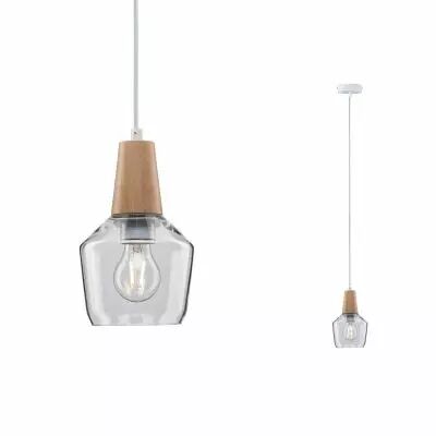 Lum en suspension Neordic Ylvie max1x20W E27 clair/bois 230V verre/bois (79745)