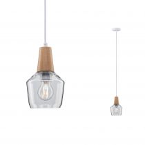 Lum en suspension Neordic Ylvie max1x20W E27 clair/bois 230V verre/bois (79745)