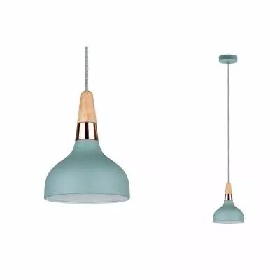 Luminaire en suspension Neordic Juna 1 flamme 16 cm Vert satin� / Cuivre / Bois (79652)