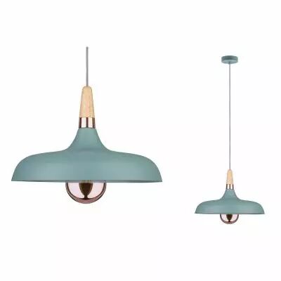 Luminaire en suspension Neordic Juna 1 flamme 34 cm Vert satin� / Cuivre / Bois (79655)