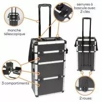Mallette trolley en aluminium - 370 x 270 x 670 mm - 66,9 l - noir (1827-CJ)
