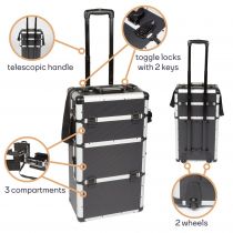 Mallette trolley en aluminium - noir - 370 x 270 x 670 mm (1827-CJ)