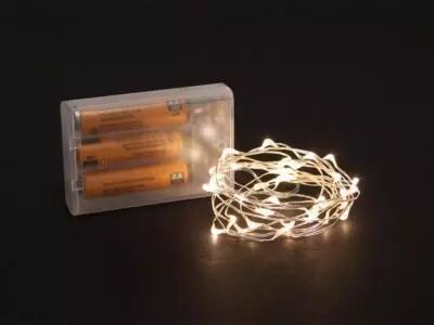 Microlight LED - 2 m - 40 lampes blanc chaud - fil argent� - piles non fournies (MC-LED-2-40-UW)