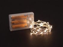 Microlight LED - 2 m - 40 lampes blanc chaud - fil argenté - piles non fournies (MC-LED-2-40-UW)