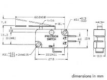 Microrupteur 12a, long levier de commande (MS12-L)