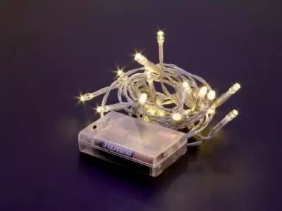 Mini lampe de table LED - 2 m - 20 lampes blanc chaud - fil transparent - modulateur - piles non fournies (MTL-LED-2.0-UW-T)