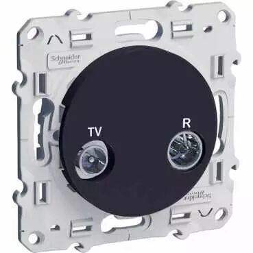 Odace, prise TV/FM Anthracite, pour syst�me en s�rie, passage, � vis (S540453)