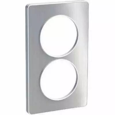 Odace touch, plaque aluminium bross� avec liser� blanc 2 postes verticaux 57 mm