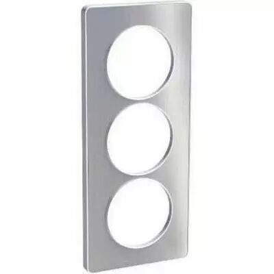 Odace touch, plaque aluminium bross� avec liser� blanc 3 postes verticaux 57 mm