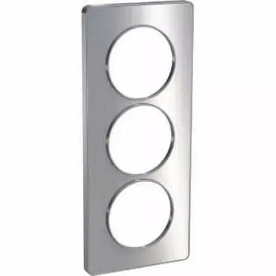 Odace touch, plaque aluminium bross� liser� alu 3 postes verticaux entraxe 57 mm