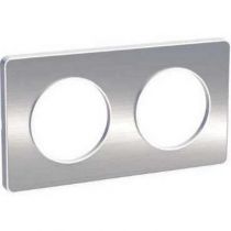 Odace touch, plaque aluminium brossé liseré blanc 2 postes horiz./vert. 71 mm