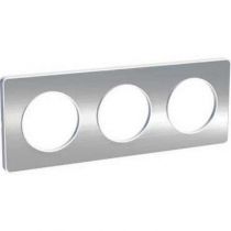 Odace touch, plaque aluminium brossé liseré blanc 3 postes horiz./vert. 71 mm