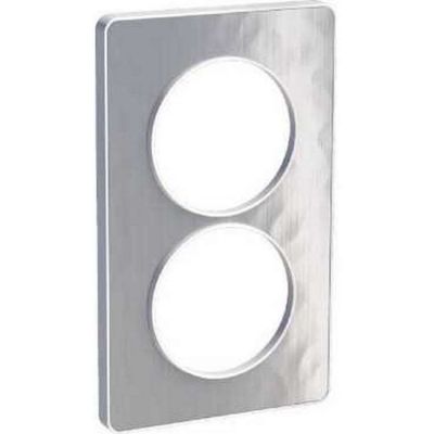 Odace touch, plaque aluminium martel avec liser blanc 2 postes verticaux 57 mm