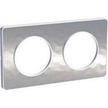 Odace touch, plaque aluminium martelé liseré blanc 2 postes horiz./vert. 71 mm