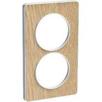 Odace touch, plaque bois naturel avec liseré blanc 2 postes verticaux 57 mm