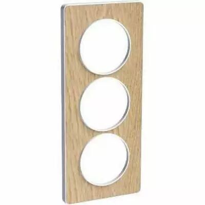 Odace touch, plaque bois naturel avec liser� blanc 3 postes verticaux 57 mm