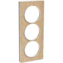 Odace touch, plaque bois naturel avec liseré blanc 3 postes verticaux 57 mm