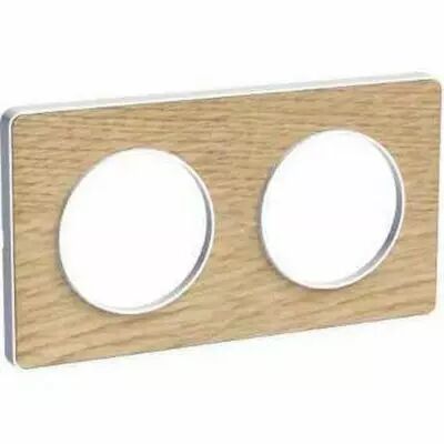 Odace touch, plaque bois naturel liser� blanc 2 postes horiz./vert. 71 mm